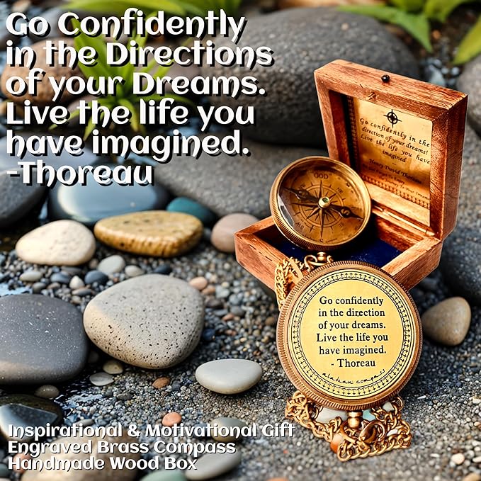 Inspiration Gift for Men Women Engraved Compass - Go Confidently - Thoreau Quote, You're Awesome Employee, Coworker Meaningful Gift for him her
