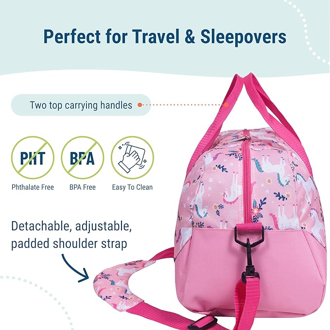 Wildkin Kids Overnighter Duffel Bag – Carry-On Size, Ideal for School & Sleepovers – Magical Unicorns