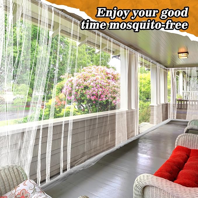 Mosquito Net for Patio - 10Ft x 65Ft for Each Garden Mesh Screen Barrier, Super Dense Patio Netting for Balcony Porch Umbrella Fruit Tree Gazebo Canopy RV Camping, White