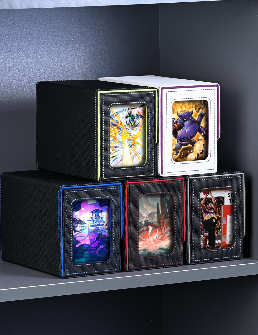 Infinity Guard MTG Deck Box with 2 Commander Display, Double Deck Box for 280+ Single Sleeved Cards, Leather Magnetic Card Storage Box Fits for TCG CCG Magic Cards (White&Purple)