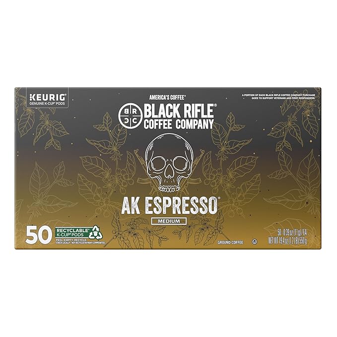 Black Rifle Coffee Company AK Espresso, Medium Roast K Cups, 50 Single Serve Coffee Pods