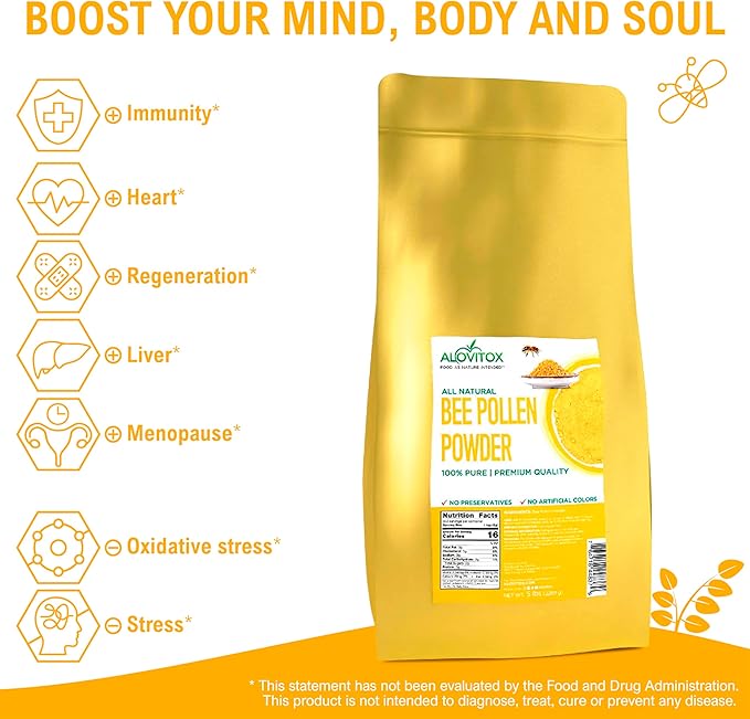 Alovitox Bee Pollen Powder 5lb | 100% Pure, Fresh Natural Raw Bee Pollen | Superfood Packed Bee Pollen with Antioxidant, Protein, Vitamins B6, B12, C, a & More | Bee Friendly & Gluten Free, Non-GMO