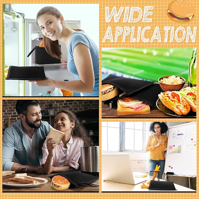 4 Set Reusable Sandwich Bags Insulated Lunch Bags for Men Women, Small Thermal Snacks Bags Washable Reusable Pouch Bag for Picnic, Travel, Office