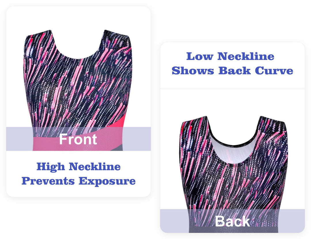 Domusgo Leotard for Girls Gymnastics Size 5-6 Years Old Black Pink Lines Tumbling Biketard