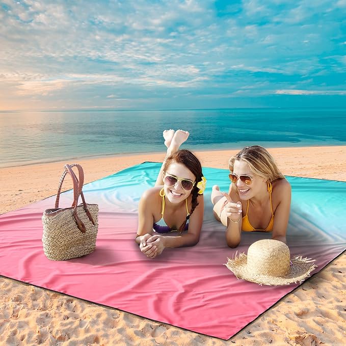 Beach Blanket Waterproof Sandproof Beach Mat 79" X 83" /10'x9'for 2-8 Adults Quick Drying Outdoor Picnic Mat Beach Accessories for Travel, Camping, Hiking