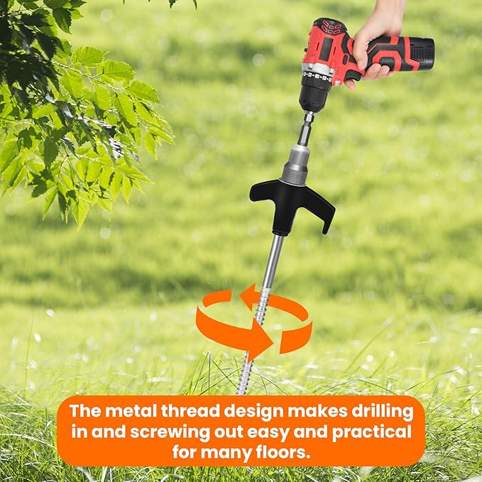 8" Screw in Tent Stakes 12PCS - Ground Anchors Screw - Screw in Tent Stakes Heavy Duty - Tent Pegs Camping Stakes - Hex Pegs Drillable Tent Stakes and Hexagon Head Drive and Storage Box (Black)