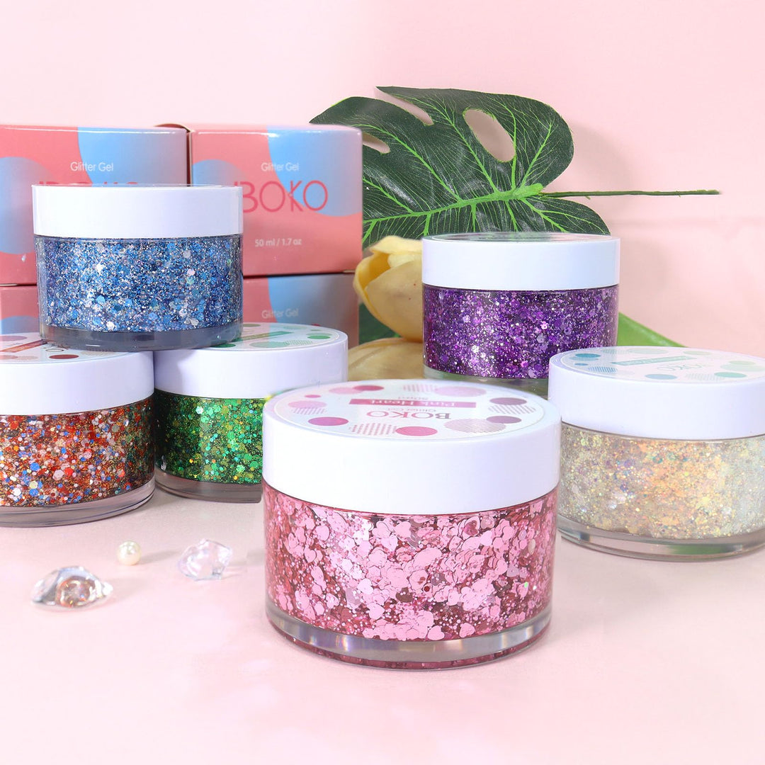 Boko 50ML Body Glitter Gel, Red White Blue Chunky Glitter for Face Hair Body Pride Makeup, Patriotic Glitter for Independence Day Mardi Gras Flag Party Rave Accessories