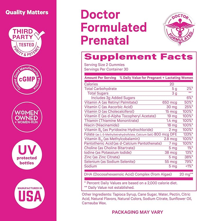 Pink Stork Premium Prenatal Gummy Vitamins with DHA, Folate, and Vitamin D - Multivitamin and Nutrient Blend for Neural Tube and Fetal Brain Development - Pregnancy Must Haves - 60 Vegan Gummies