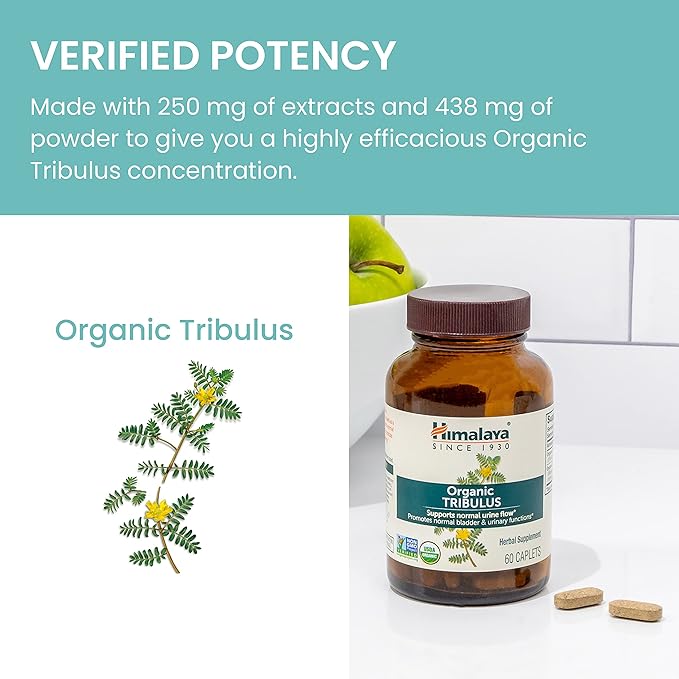 Himalaya Organic Tribulus Terrestris, Herbal Supplement for Urinary Support and Flow, Bladder Function, Prostate Support, Stamina, Male Energy, Non-GMO, USDA Organic, Vegan, 688 mg, 60 Caplets