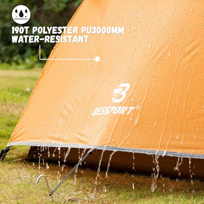 Bessport Camping Tent for 2-3 Person, Lightweight Backpacking Tent Waterproof Windproof Two Doors Easy Setup Double Layer Outdoor Tents for 3 to 4 Seasons, Suitable for Outdoor,Hiking,Camping