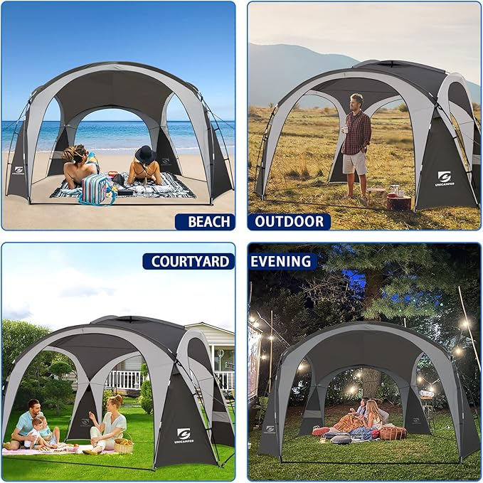 Beach Tent 12 X 12ft Large UPF50+ Pop Up Canopy with 2-Pcs Side Wall, Sun Shelter Rainproof, Waterproof for Camping Trips, Backyard Fun, Fishing, Parties, Or Picnics(Gary)