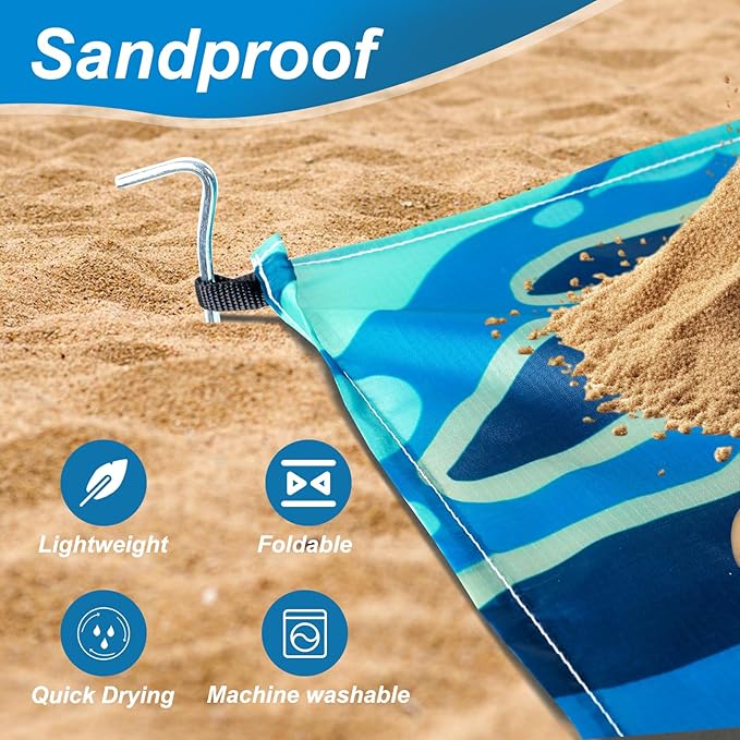 Beach Blanket Sandproof Beach Mat,82" X 82" for 1-4 Adults,Lightweight Quick Drying Picnic Mat for Travel, Camping, Hiking,Portable Beach Blanket