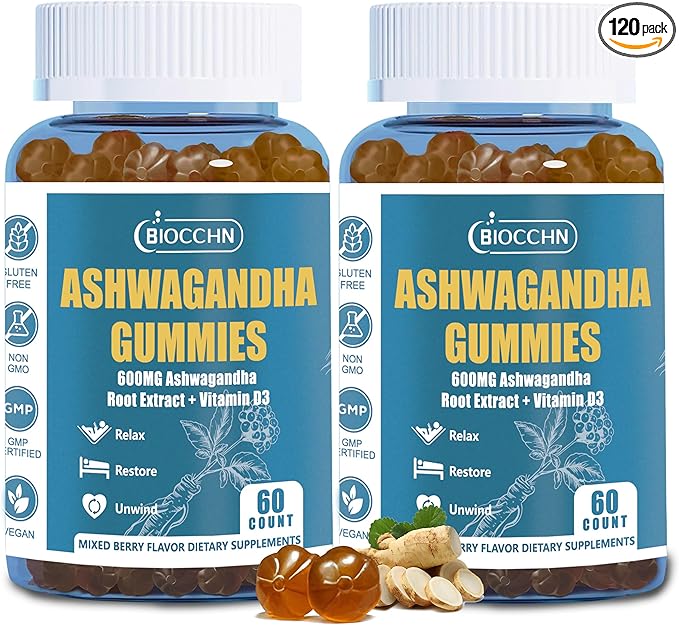 Ashwagandha Vitamin D3 Gummies, Vitamin D3 1000IU＆ Ashwagandha Supplements Gummies for Women Men(Non-GMO & Gluten Free,Sugar Free)