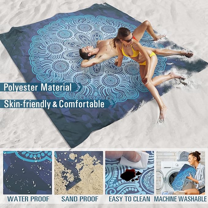 Beach Blanket Sandproof Waterproof 78''×81'' 1-5 Adults Oversized,Compact Lightweight Durable Beach Mat for Travel Camping Hiking Picnic Blanket
