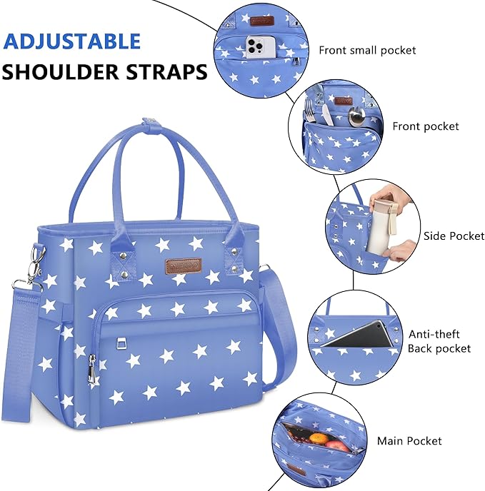 Lunch Bag Lunch Box Women - Leakproof Insulated Lunch Cooler Bag for Women - Large Lunch Tote Bags Adults, Blue Pentagram