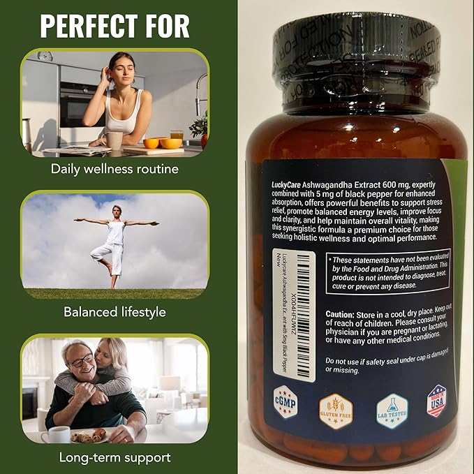 Ashwagandha Extract, Extra Strength Capsules with Black Pepper Extract, Premium Root Extract Formula - Made in USA (600mg, 120 Capsules)