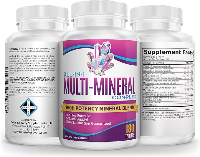 3-Month Multimineral Supplement (All-in-1) Multiminerals | High-Potency Multi Mineral Supplements (Mineral Complex Pills) Trace Minerals | Iron Free Formula | Bulk Savings 90-Day Supply | 180 Tablets