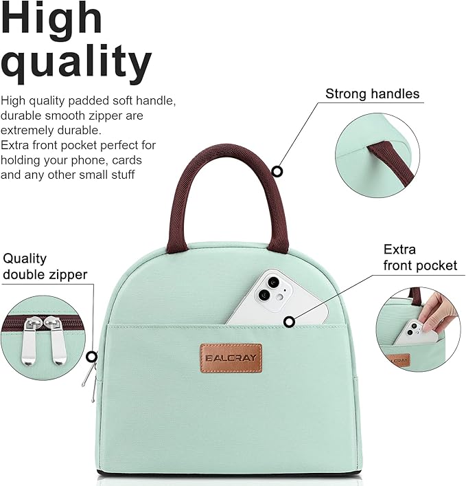 BALORAY Lunch Bag for Women Men Insulated Lunch Box for Adult Reusable Lunch Tote Bag for Work, Picnic or Travel (Mint Green)