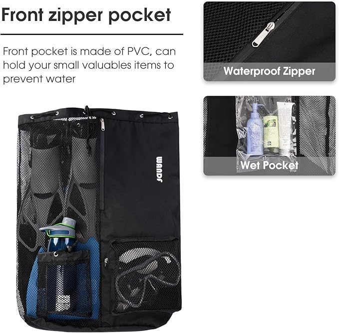 WANDF Swim Bag Mesh Drawstring Backpack with Wet Pocket for Swimming, Gym, and Workout Gear