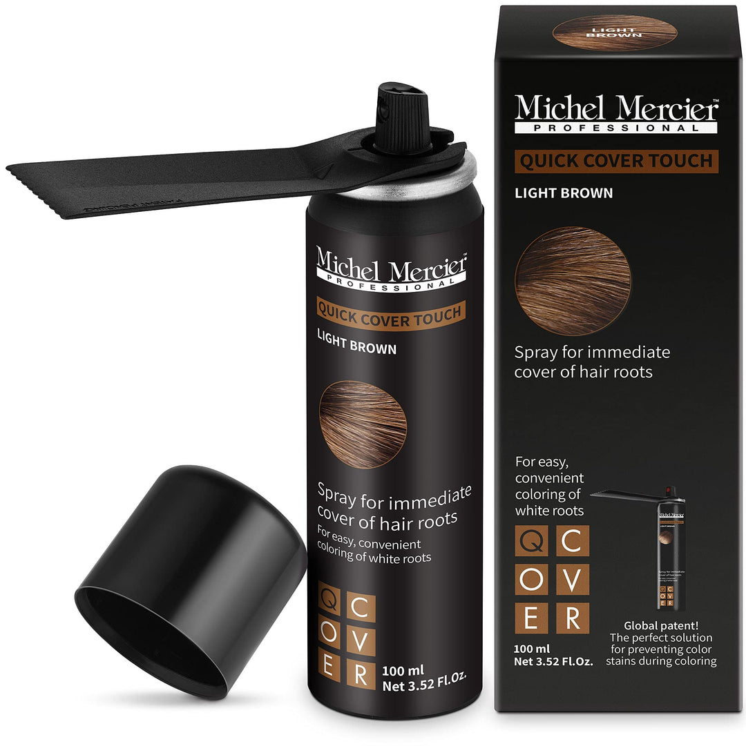 Michel Mercier Hair Root Touch Up Spray with Unique Applicator, Protects Hairline and Scalp Health, Fast and Easy Grey Hair Cover Up Concealer for Women and Men (Light Brown)