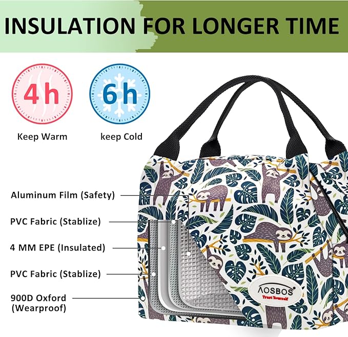 Aosbos Cute Lunch Box for Women Small Lunch Bags for Adult Insulated Lunch Totes Bag Reusable Lunchbox Cooler Bag Lunch Pail Bento Box Adult Mens Lunchbox for Work Meal Travel Bags Picnic Bags