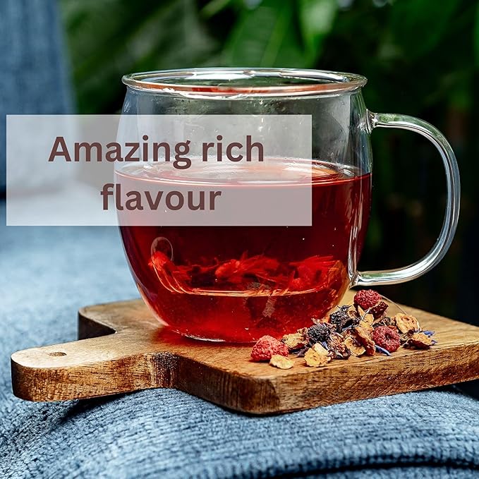 Raspberry Tea with Cornflower, Rosehip & Hibiscus – Caffeine-Free Loose Leaf Fruit Tea – Summer Herbal Infusion with Wild Berries – 4oz