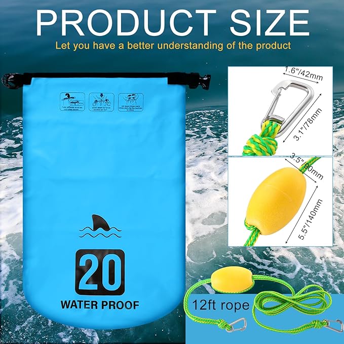 4 Set 2 in 1 Sand Anchor and Buoy Kit Floating Bag Kayak Anchor Waterproof Dry Bag for Lake Beach Boats Watercrafts Hiking Camping Water Sports Surfing Tubing Kayaking(Blue)