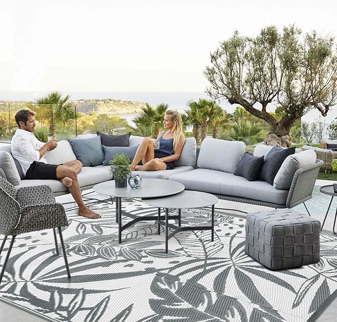 Anidaroel Patio Rugs Outdoor 9x12 Clearance Waterproof, Reversible Camping Rugs for Outside RV, Tropical Plastic Straw Outside Area Rugs for Camping, Backyard, Pool Deck, Trailer(9'x12')