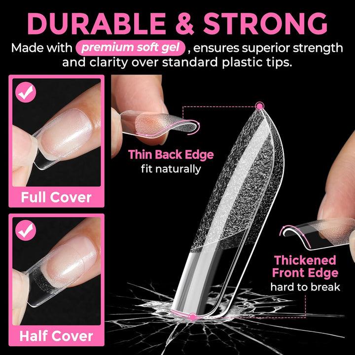 XXL Square Gel Nail Tips | 120 PCS Extra Long | No C Curve | DIY Home Use
