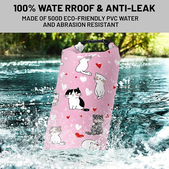 Waterproof Dry Bag,Roll Top Cute Animal Lovely Pet Cat Small Waterproof Backpack 5L/10L/20L Floating and Lightweight Bags for Kayaking, Boating, Fishing, Swimming and Camping
