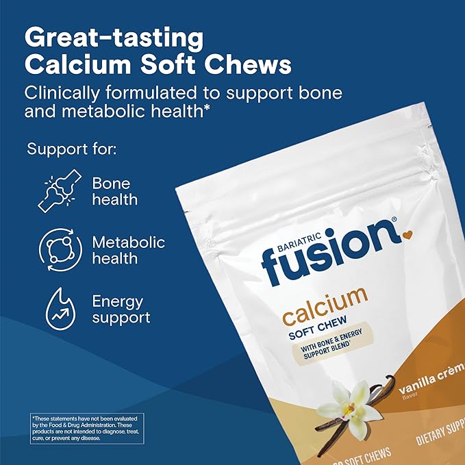 Bariatric Fusion Bariatric Calcium Chews | Calcium Citrate with Vitamin D3 Calcium Supplement Bariatric Vitamin | Sugar Free Calcium Citrate Chewable | Calcium Citrate 500mg | Vanilla | 60 Count