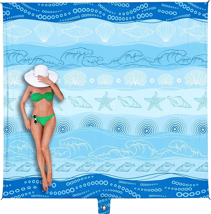 WEKAPO Beach Blanket Waterproof Sandproof Oversized Extra Large Sand Free Beach Mat with Stakes, Storage Bag - Essentials for Outdoor Beach, Picnic (Bohemian Starfish, 8 X 7 FT (1~4 Person))