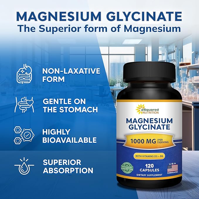 Magnesium Glycinate 1000mg with Vitamin D3 & B6-500mg per Capsule - Pure Elemental Mag Supplement Complex for Sleep, Muscle, Bone Health - Replace Gummies, Tablets & Powder - 120 Capsules