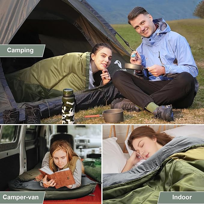 AGEMORE Sleeping Bag for Adults, Double and Single Size, Lightweight Portable Camping Sleeping Bag with Draft Tubes, Fit for Warm & Cold Weather Camping Hiking Backpacking Or Traveling