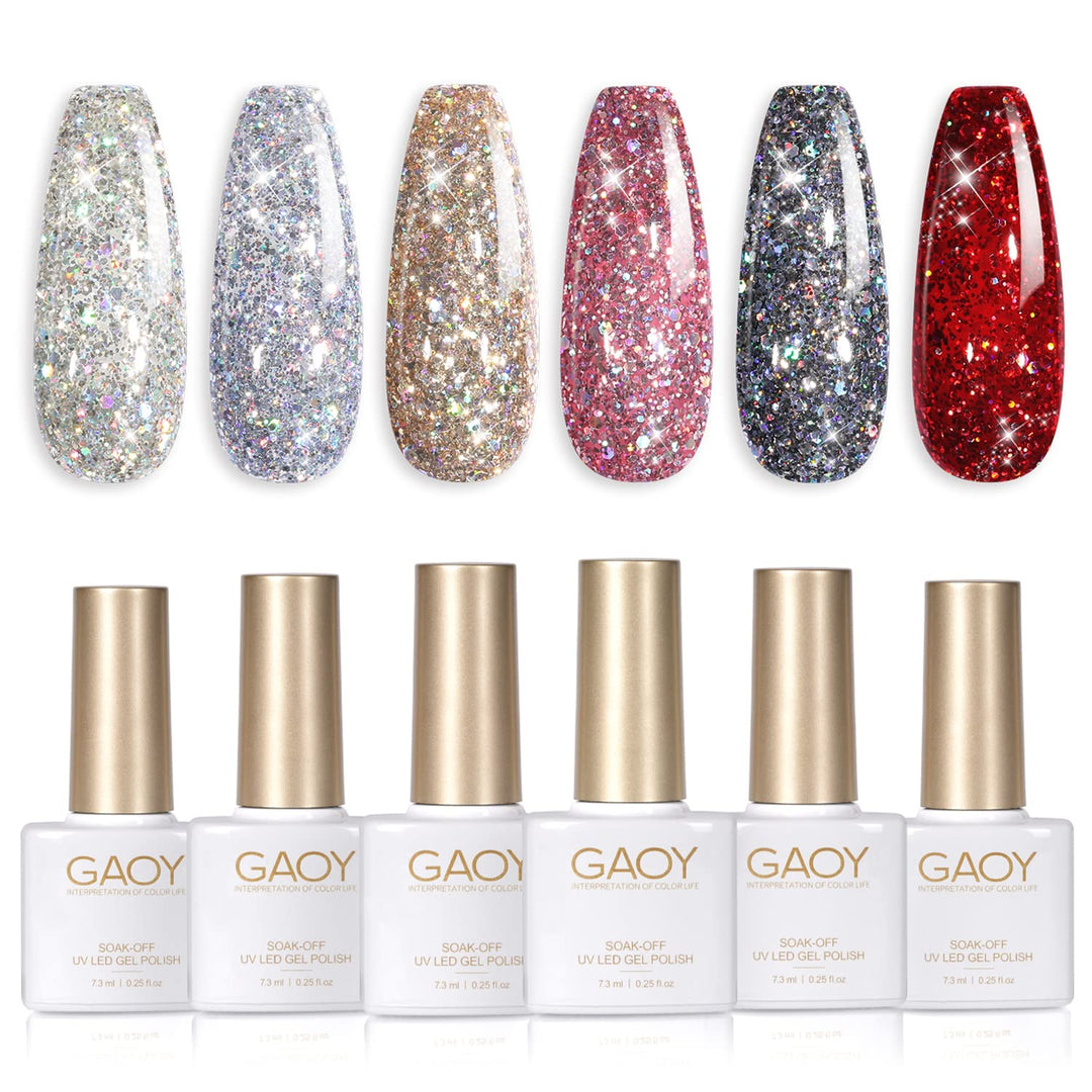 Gaoy Glitter Ruby Nail Polish Set Of 6 Colors Including Sparkly Shiny Red Black Pink Gel Polish Kit Uv Led Soak Off Nail Polish