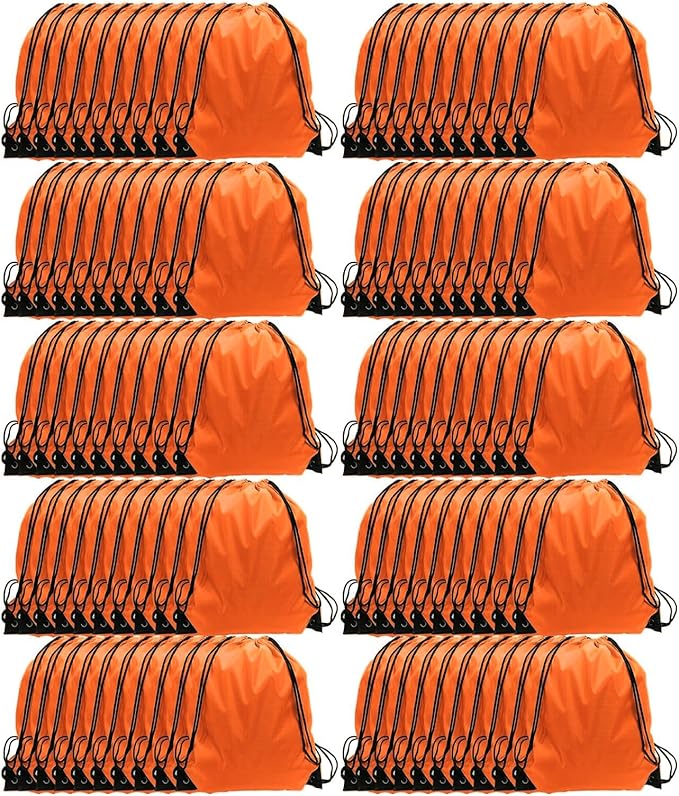GoodtoU Drawstring Backpacks, 100 Pieces Back Bag Bulk Cinch Sack Drawstring Gym Bag for Sport, Traveling, Team (Orange)