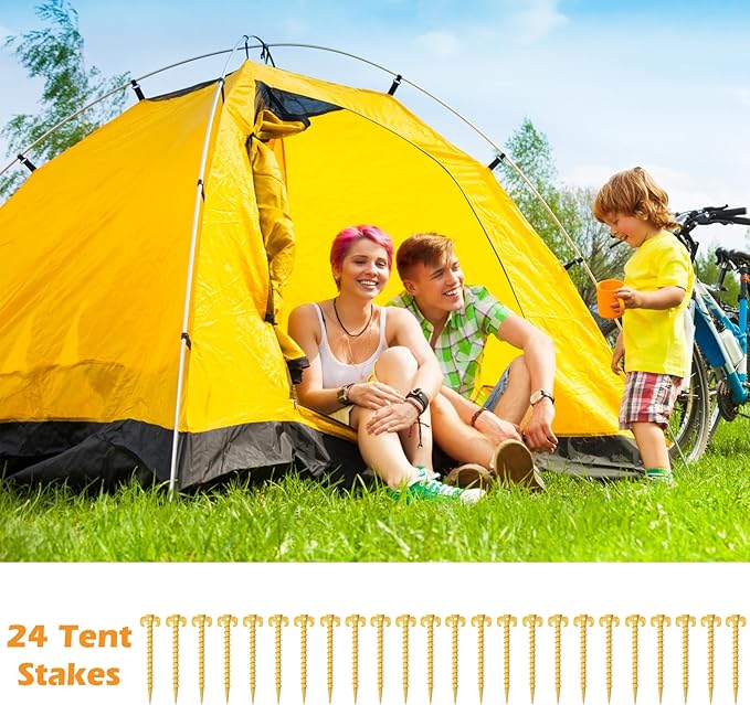 24 Pack Tent Stakes, Stakes for Inflatables, 7.5 inch Heavy Duty Spiral Design Outdoor Tent Stakes, Ground Stakes Ground Anchors Pegs, Yard Lawn Pegs Anchor for Canopy, Camping, Hiking, Beach