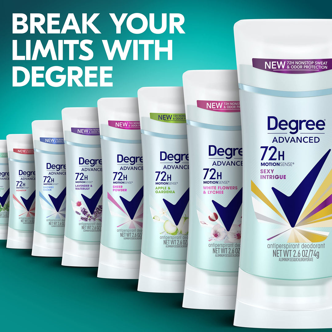 Degree Advanced MotionSense Antiperspirant Deodorant 4 Count 72-Hour Sweat And Odor Protection Sexy Intrigue Antiperspirant Deodorant For Women With MotionSense Technology 2.6oz