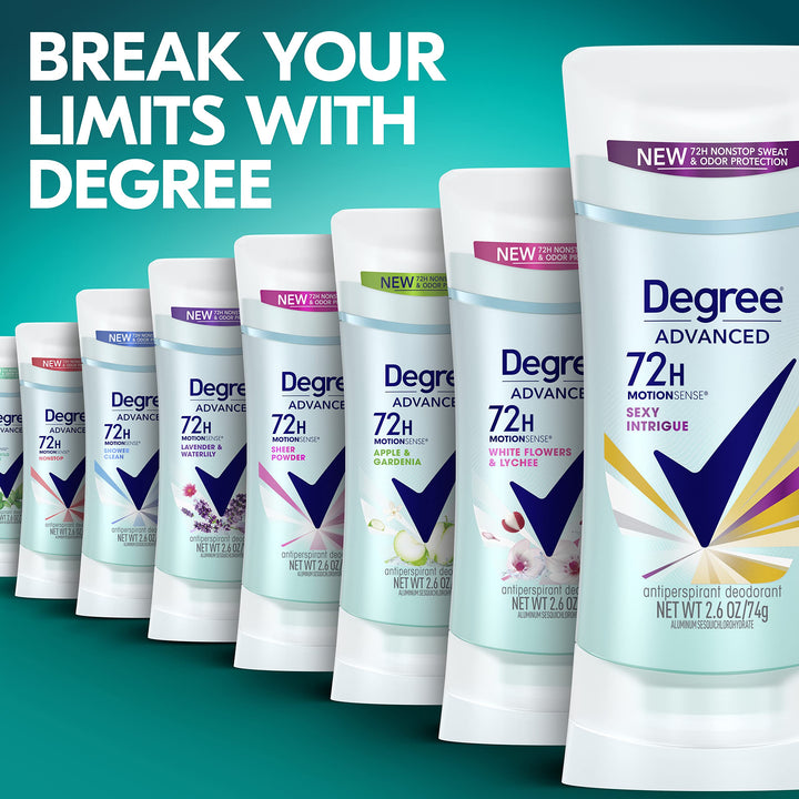Degree Advanced MotionSense Antiperspirant Deodorant 4 Count 72-Hour Sweat And Odor Protection Sexy Intrigue Antiperspirant Deodorant For Women With MotionSense Technology 2.6oz