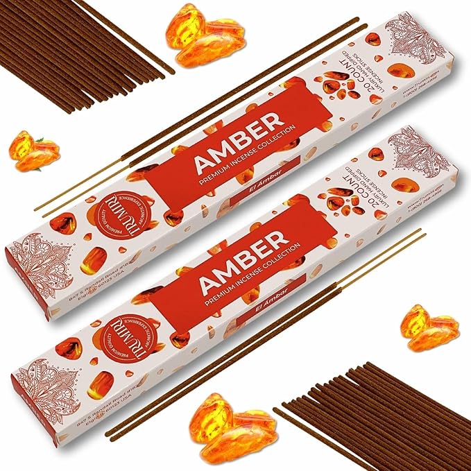 Amber Incense Sticks - Total 40 Insence-Sticks - Dual Pack of 20 Insense - Inciensos - Inscents - Natural Non Toxic Ingredients - Incents - Incence - Inscense - Insents