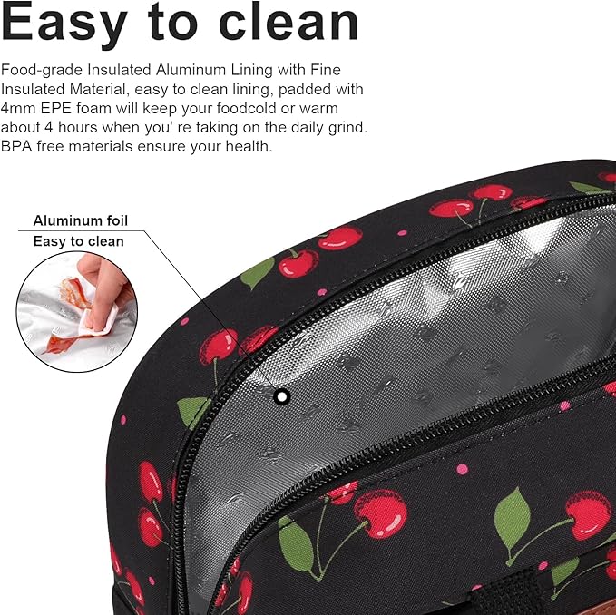 BALORAY Lunch Bag for Women Men Insulated Lunch Box for Adult Reusable Lunch Tote Bag for Work, Picnic or Travel (Cherry, M)