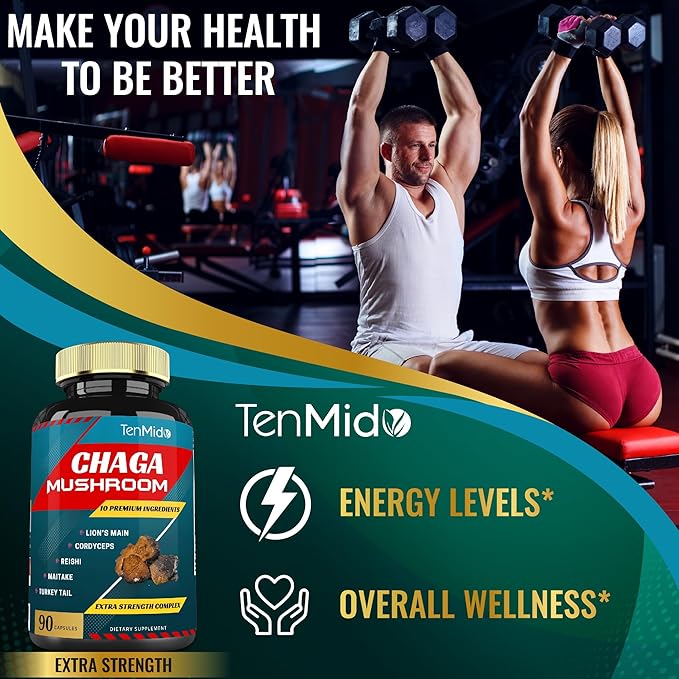 Chaga Mushroom Extract Capsules & Lions Mane, Cordyceps and More | Digestive Health, Anti-Aging, Immune Support | Energy Boost, Rich in Antioxidants & Nutrients, 3 Months Supply