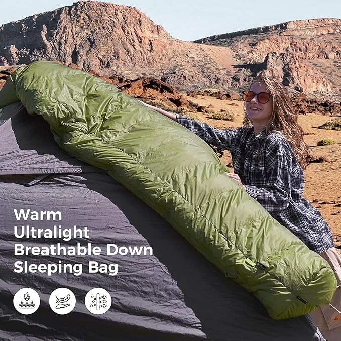 ATEPA Down Sleeping Bag for Adults, 650FP Recycled Mummy Cold Weather Ultralight 3 Season Waterproof Compact Packable Sleeping Bag with Stuff Sack & 15D Nylon Shell for Backpacking Camping Hiking