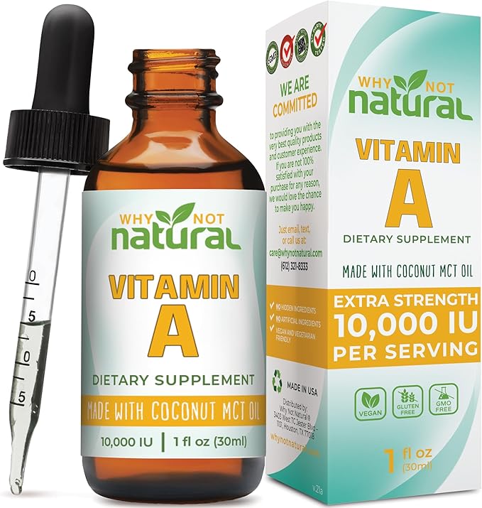 Why Not Natural Vitamin A Drops 10000 IU - Liquid retinyl Palmitate with Coconut MCT Oil, Vegan micellized VIT A Supplement for Skin, Acne - 1 oz sublingual Tincture