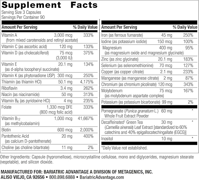 Bariatric Advantage Ultra Multivitamin with Iron - Ultra Multi with Iron - Capsule Format Multivitamin - Provides Full Complex of B Vitamins - with Vitamin C, Chromium & More - 270 Capsules