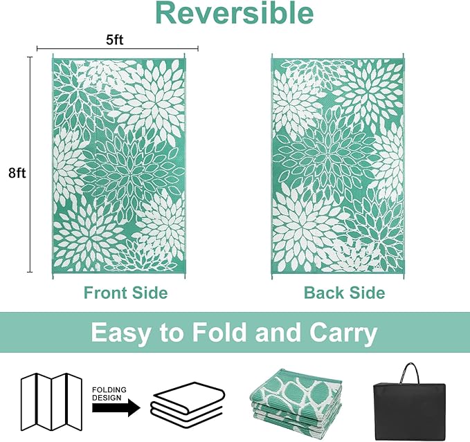 Anidaroel Outdoor Rugs 5x8ft for Patios Clearance Waterproof, Reversible Tropical Plastic Straw Camping Mat Outside Rug, Large Outdoor Area Rug for RV, Porch, Deck, Balcony, Picnic(5'x8')