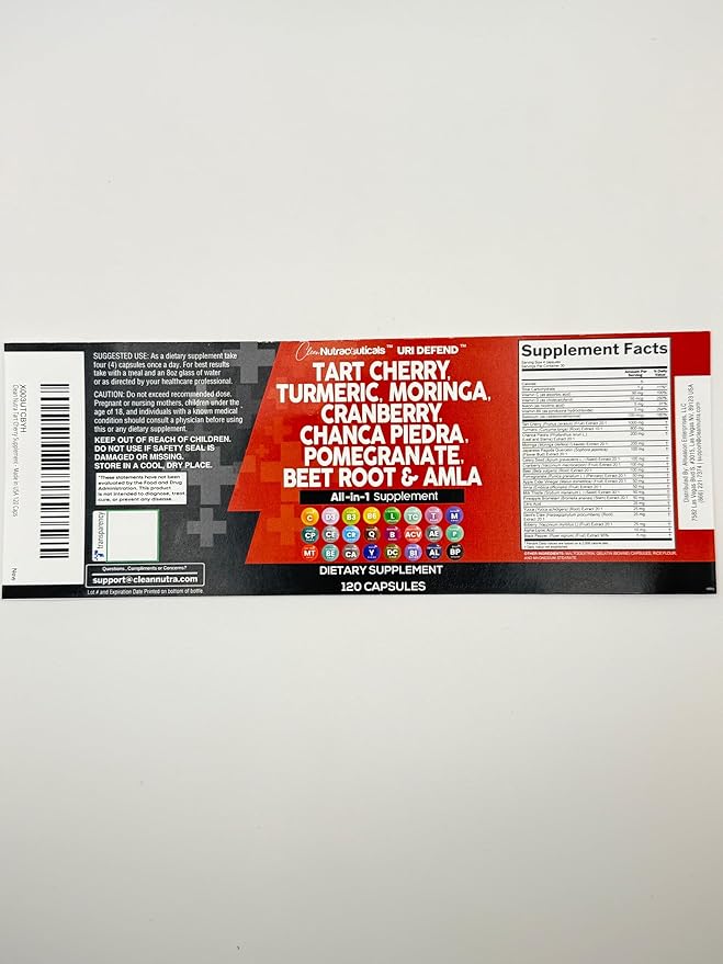 Clean Nutraceuticals Tart Cherry Extract Capsules with Turmeric Moringa Cranberry Chanca Piedra Celery Quercetin ACV Pomegranate L Selenomethionine - 3Pack