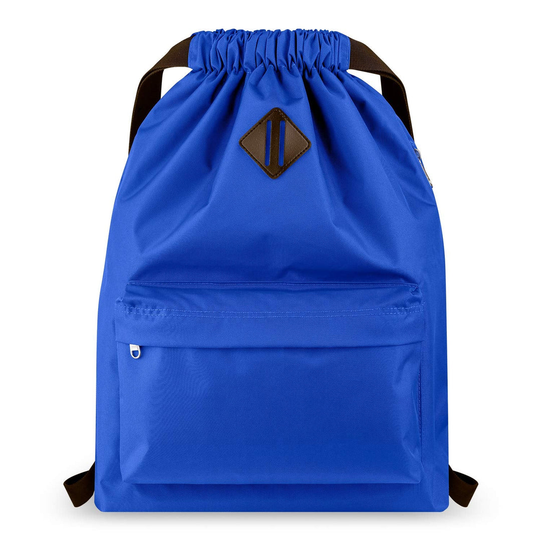 Vorspack Drawstring Backpack Water Resistant String Bag Cinch Bag Sports Gym Sack with Side Pocket for Men Women - Blue