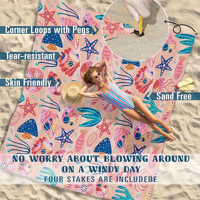 Beach Blanket Sandproof Waterproof 78''×81''1-5Adults Oversized,Compact Lightweight Durable Beach Mat for Travel Camping Hiking Picnic Blanket