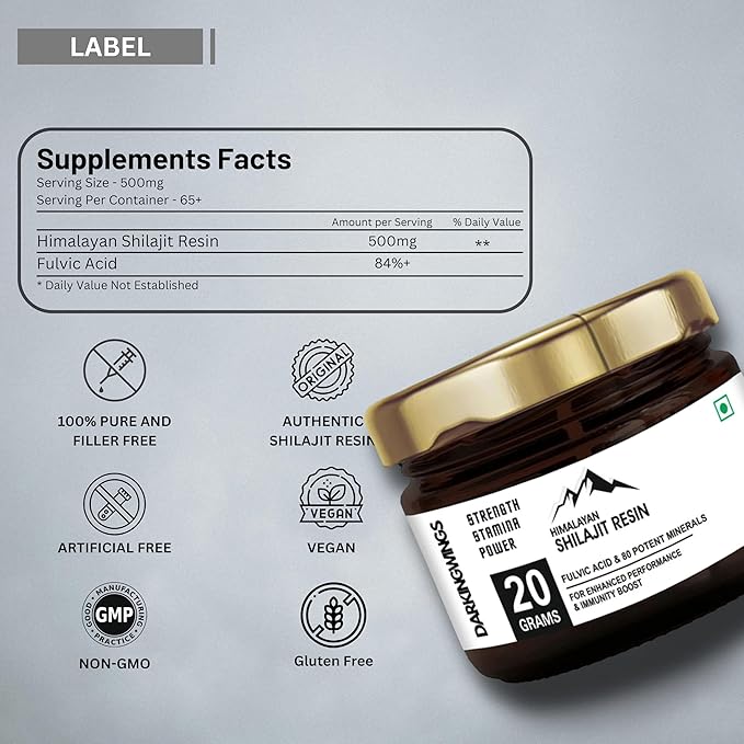500mg Shilajit Supplement - Shilajit Pure Himalayan Organic Shilajit Resin with Highest Potency, Original From Himalayan resin with 84+ Fulvic Acid